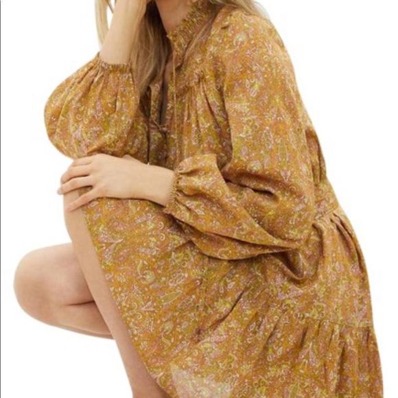 Anthropologie Calanthe Mini Belted Button Mini Shirtdress X-SMALL Gold - Picture 4 of 12